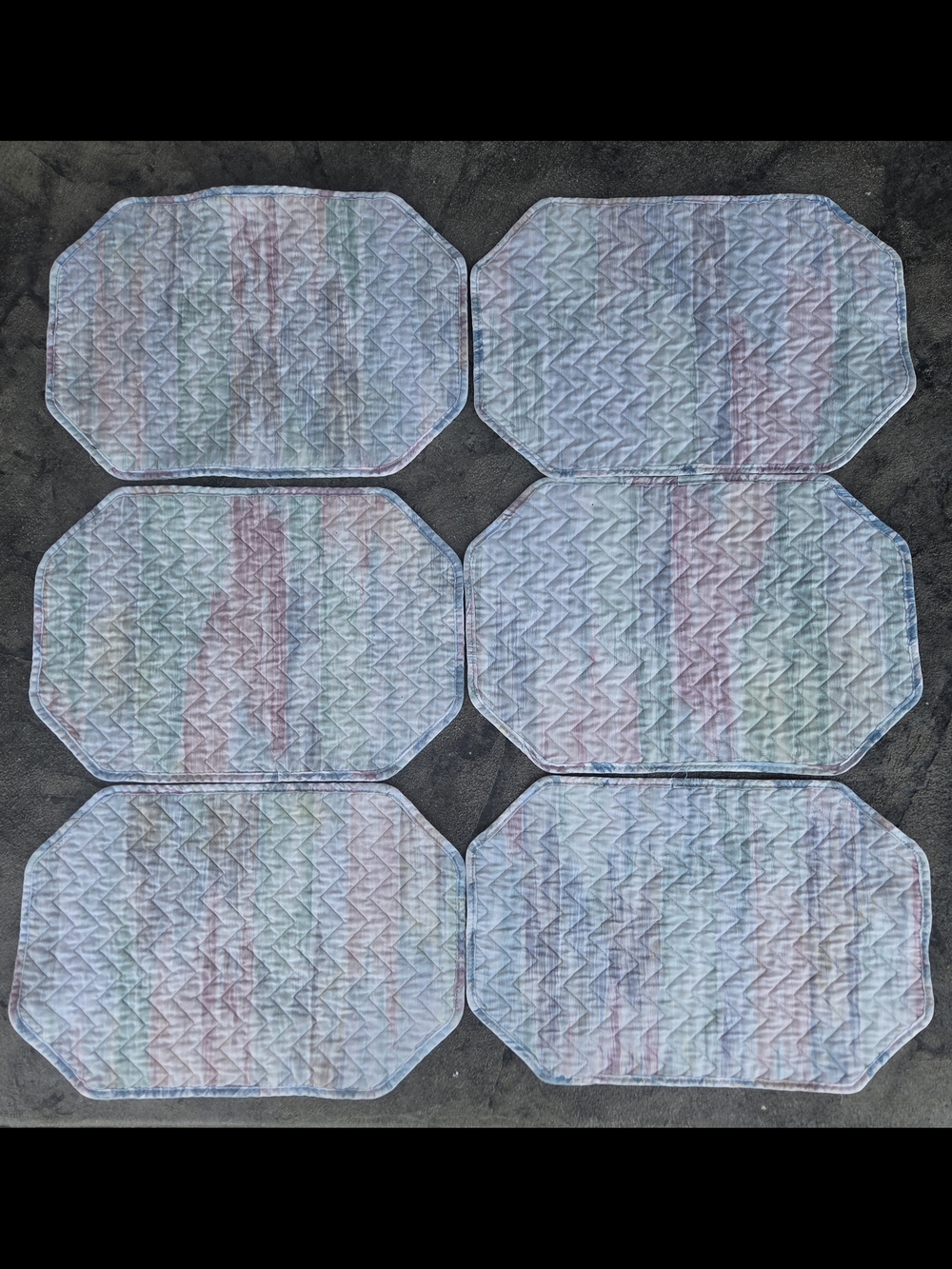 Vintage Pastel Floral Reversable Stripe Quilted Placemats - Set of 6